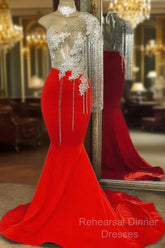 Tassel Semi Formal Prom Dresses, One Shoulder Semi Formal Prom Dresses, Mermaid Semi Formal Prom Dresses, Red Semi Formal Prom Dress